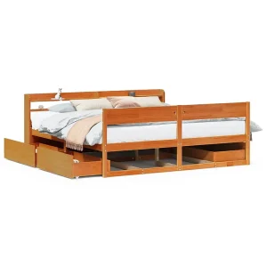Bedframe zonder matras massief grenenhout wasbruin 200×200 cm