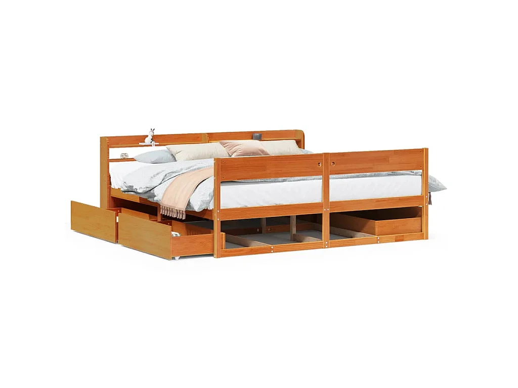 Bedframe zonder matras massief grenenhout wasbruin 200x200 cm