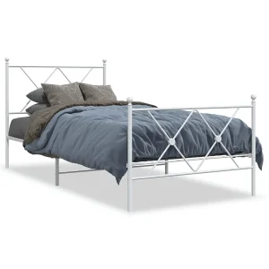 Bedframe met hoofd- en voeteneinde metaal wit 90×200 cm Bedframe met hoofd- en voeteneinde metaal wit 90×200 cm