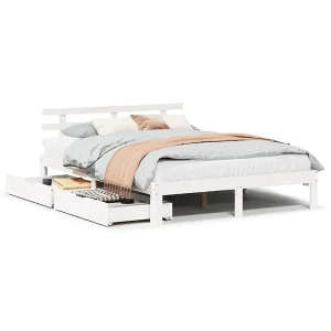 Bedframe met lades massief grenenhout wit 120×190 cm Bedframe met lades massief grenenhout wit 120×190 cm