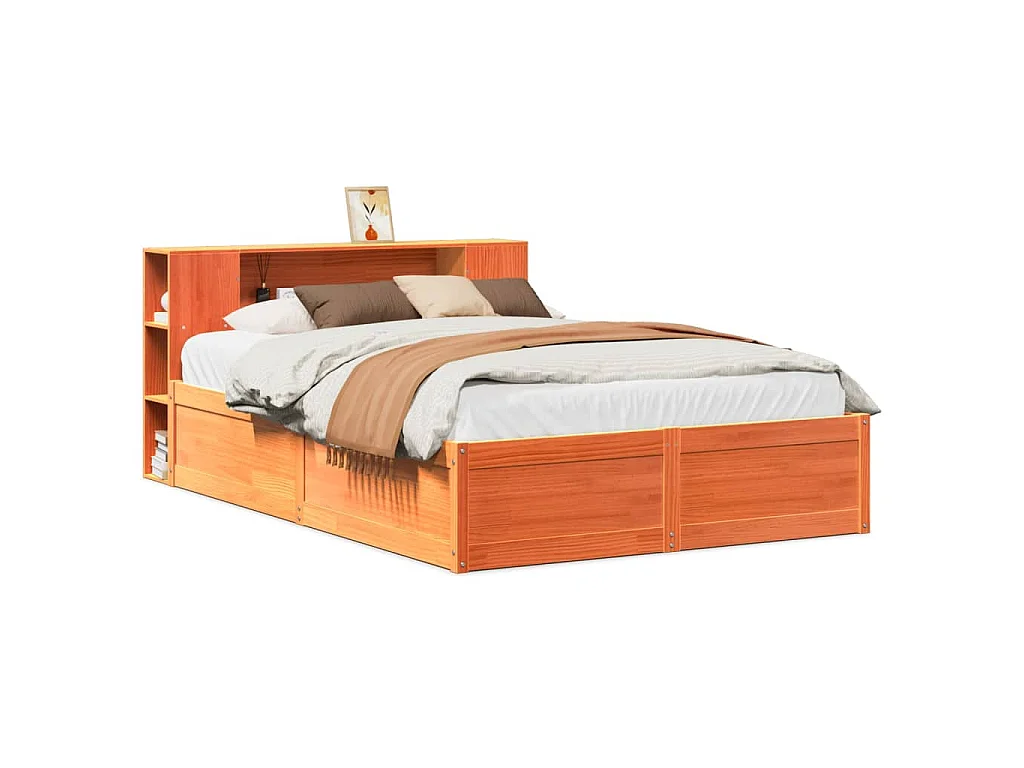 Bedframe zonder matras massief grenenhout wasbruin 135x190 cm