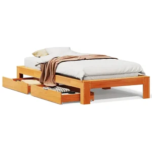 Bedframe zonder matras massief grenenhout wasbruin 90×200 cm Bedframe zonder matras massief grenenhout wasbruin 90×200 cm