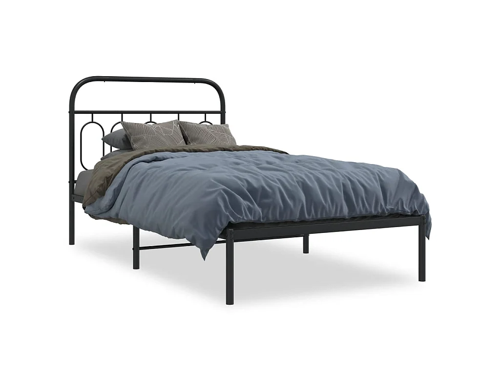 Bedframe met hoofdbord metaal zwart 100x190 cm