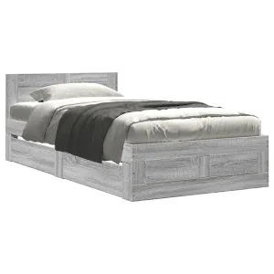 Bedframe met hoofdeinde bewerkt hout grijs sonoma 90×200 cm Bedframe met hoofdeinde bewerkt hout grijs sonoma 90×200 cm
