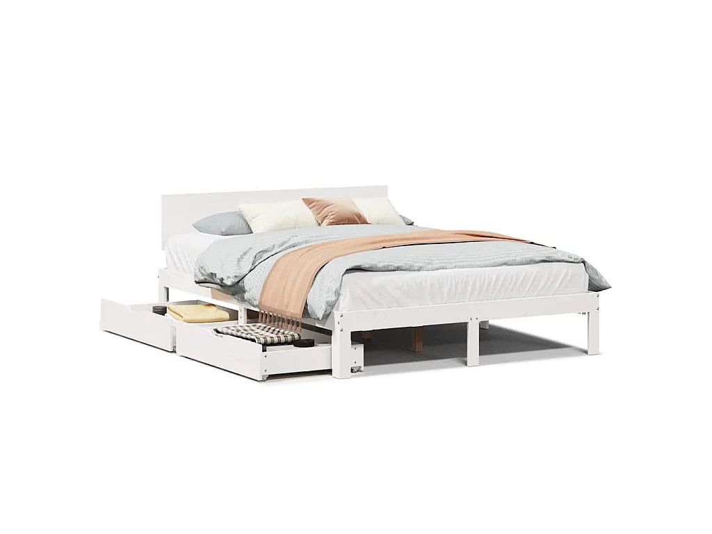 Bedframe met lades massief grenenhout wit 120x190 cm