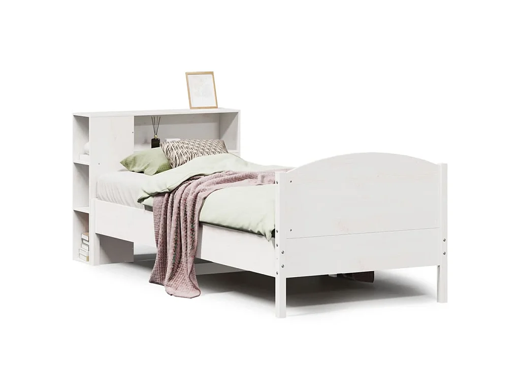 Bed met boekenkast zonder matras grenenhout wit 75x190 cm