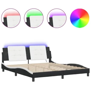 Bedframe met LED zonder matras "Zadar" zwart en wit 180×200 cm Bedframe met LED zonder matras "Zadar" zwart en wit 180×200 cm