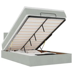 Bed poef met matras en LED's 120×190 cm fluweel lichtgrijs Bed poef met matras en LED's 120×190 cm fluweel lichtgrijs