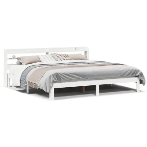 Bedframe met hoofdeinde zonder matras 200×200 cm wit
