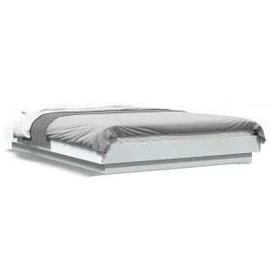 Bedframe met LED-verlichting bewerkt hout wit 135×190 cm Bedframe met LED-verlichting bewerkt hout wit 135×190 cm