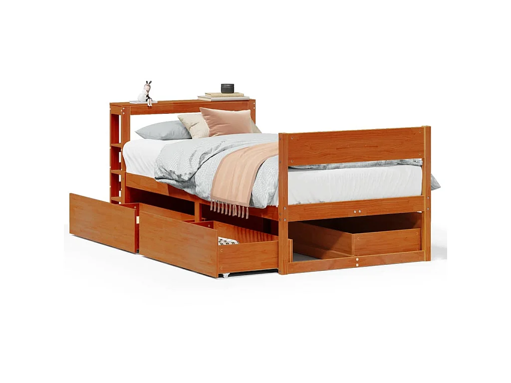 Bedframe zonder matras massief grenenhout wasbruin 75x190 cm