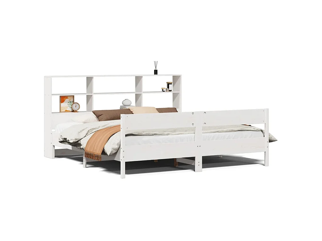 Bed met boekenkast zonder matras grenenhout wit 180x200 cm