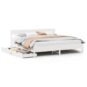 Bedframe zonder matras massief grenenhout wit 200×200 cm Bedframe zonder matras massief grenenhout wit 200×200 cm