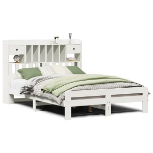 Bed met boekenkast zonder matras grenenhout wit 150×200 cm Bed met boekenkast zonder matras grenenhout wit 150×200 cm
