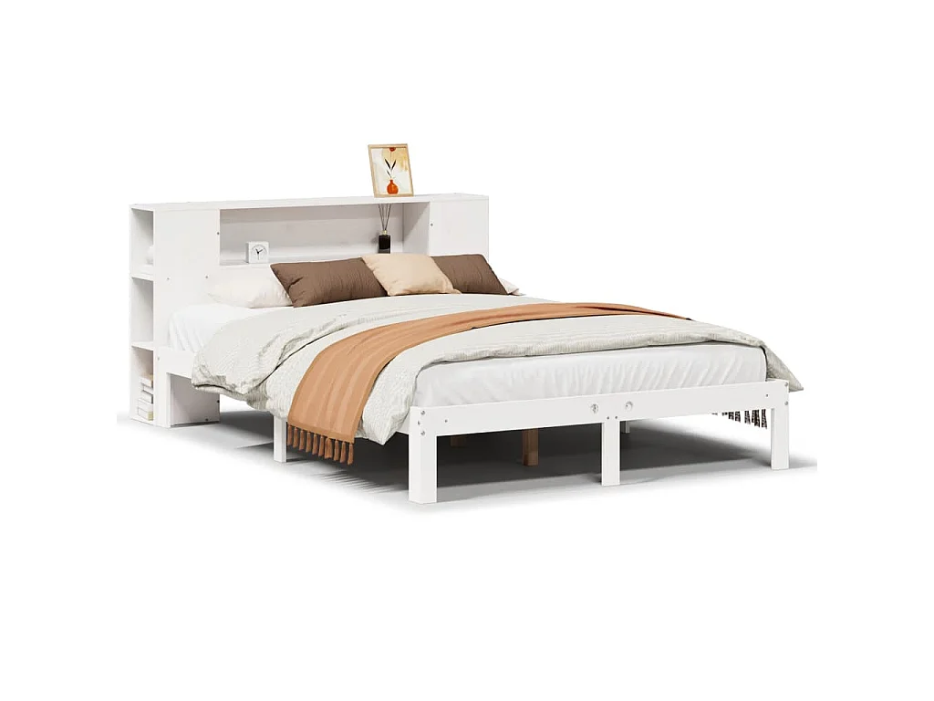 Bed met boekenkast zonder matras grenenhout wit 150x200 cm
