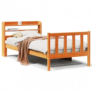 Bedframe met hoofdbord massief grenenhout wasbruin 100×200 cm Bedframe met hoofdbord massief grenenhout wasbruin 100×200 cm