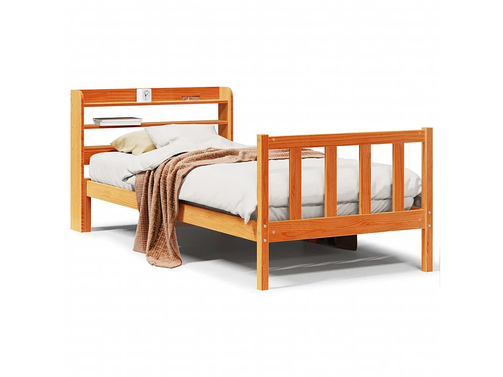 Bedframe met hoofdbord massief grenenhout wasbruin 100x200 cm