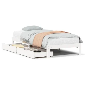 Bedframe met lades massief grenenhout wit 75×190 cm Bedframe met lades massief grenenhout wit 75×190 cm