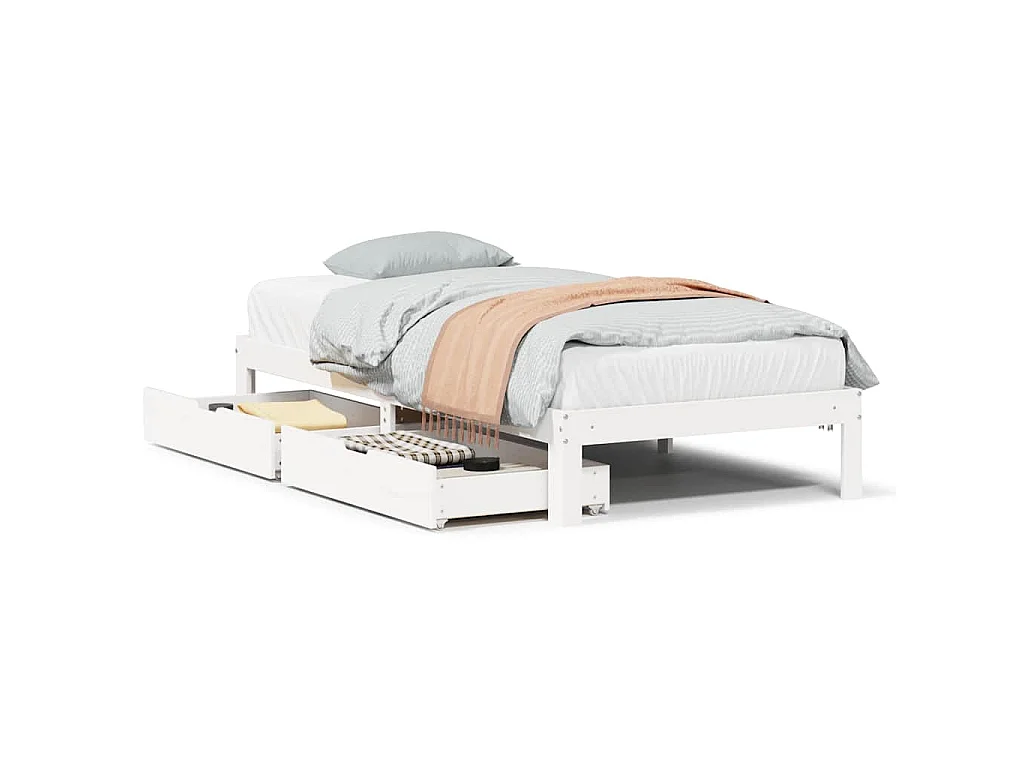 Bedframe met lades massief grenenhout wit 75x190 cm