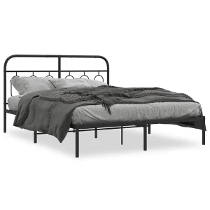 Bedframe met hoofdbord metaal zwart 140×200 cm Bedframe met hoofdbord metaal zwart 140×200 cm