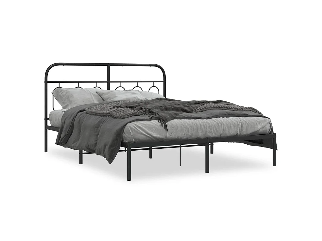Bedframe met hoofdbord metaal zwart 140x200 cm