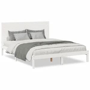 Bedframe extra lang zonder matras massief hout wit 160×220 cm Bedframe extra lang zonder matras massief hout wit 160×220 cm
