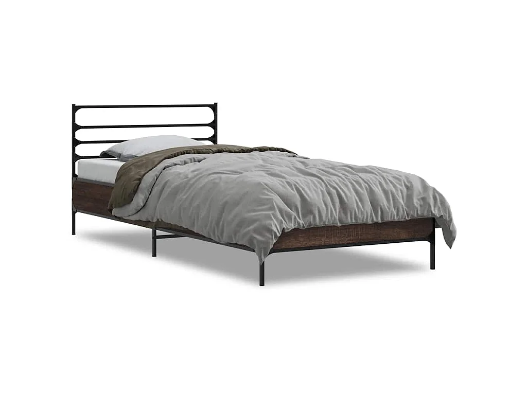 Bedframe bewerkt hout en metaal bruin eikenkleurig 100x200 cm