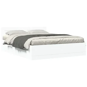 Bedframe met hoofdeinde bewerkt hout wit 150×200 cm Bedframe met hoofdeinde bewerkt hout wit 150×200 cm