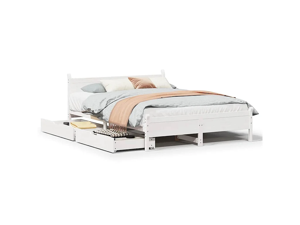 Bedframe zonder matras massief grenenhout wit 150x200 cm