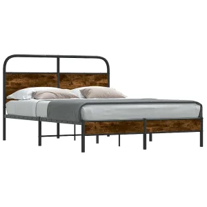 Bedframe zonder matras bewerkt hout gerookt eiken 120×190 cm Bedframe zonder matras bewerkt hout gerookt eiken 120×190 cm