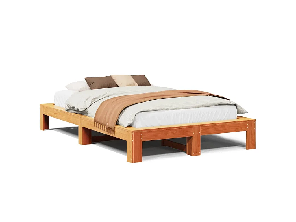 Bedframe zonder matras massief grenenhout wasbruin 120x190 cm