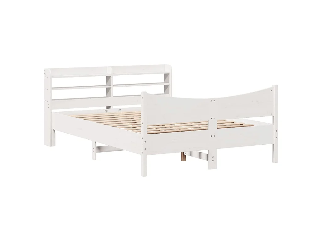 Bedframe met hoofdbord massief grenenhout wit 140x190 cm