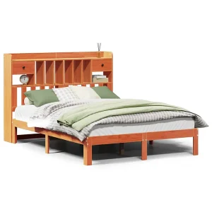 Bed met boekenkast zonder matras grenenhout wasbruin 140×190 cm Bed met boekenkast zonder matras grenenhout wasbruin 140×190 cm