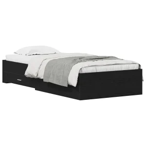 Bedframe met lade Zwart Eiken 100 x 200 cm Bewerkt hout