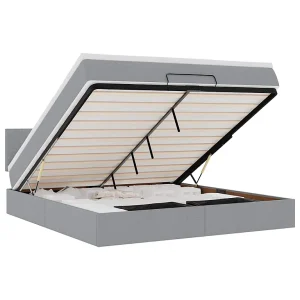 Bed poef met matras en LED's 180×200 cm stof lichtgrijs