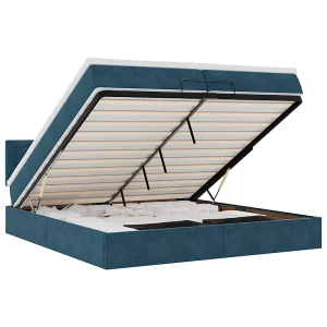 Bed poef met matrassen en leds 200×200 cm fluweel donkerblauw Bed poef met matrassen en leds 200×200 cm fluweel donkerblauw