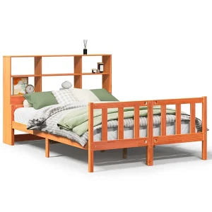 Bed met boekenkast zonder matras hout wasbruin 160×200 cm Bed met boekenkast zonder matras hout wasbruin 160×200 cm