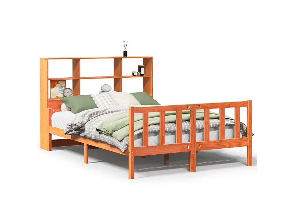 Bed met boekenkast zonder matras hout wasbruin 160x200 cm