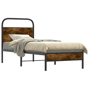Bedframe zonder matras bewerkt hout gerookt eiken 80×200 cm Bedframe zonder matras bewerkt hout gerookt eiken 80×200 cm
