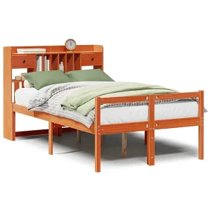 Bed met boekenkast zonder matras grenenhout wasbruin 135×190 cm