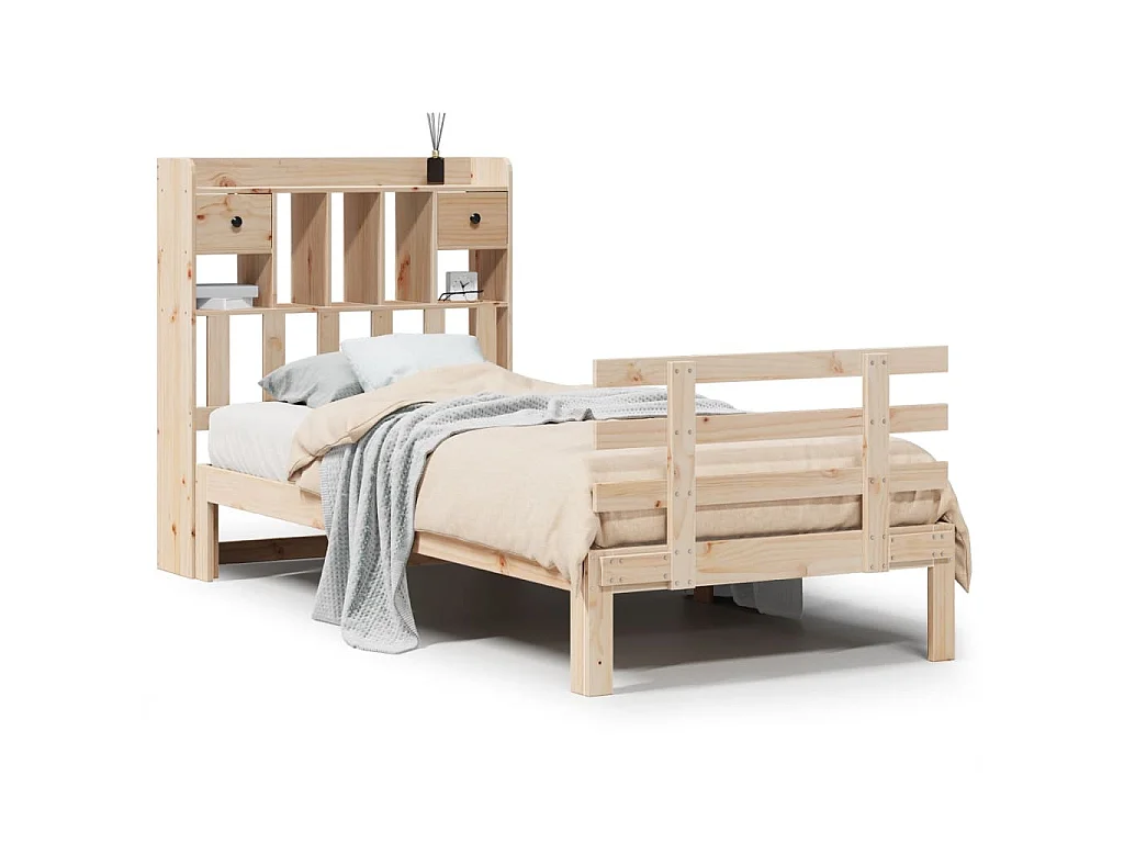 Bed met boekenkast zonder matras massief grenenhout 90x200 cm