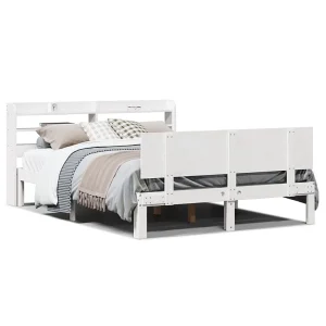 Bedframe met hoofdbord massief grenenhout wit 150×200 cm