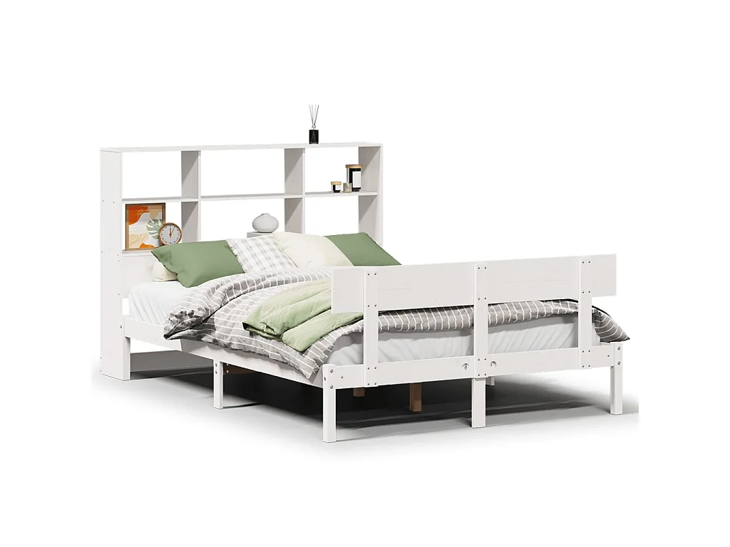 Bed met boekenkast zonder matras grenenhout wit 140x190 cm
