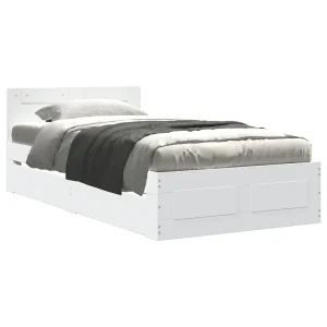 Bedframe met hoofdbord bewerkt hout wit 75×190 cm Bedframe met hoofdbord bewerkt hout wit 75×190 cm