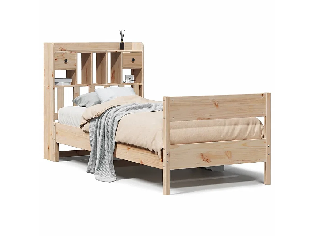 Bed met boekenkast zonder matras massief grenenhout 75x190 cm
