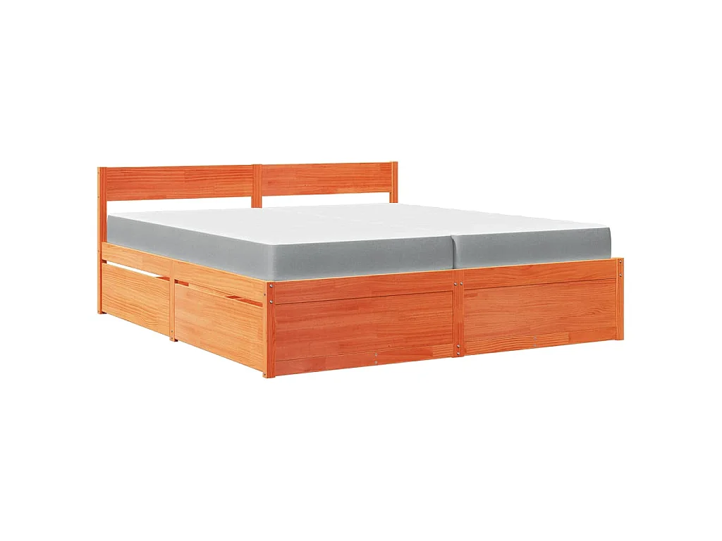 Bed met lades en matras massief grenenhout wasbruin 200x200 cm