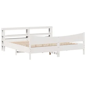 Bedframe met hoofdbord massief grenenhout wit 200×200 cm Bedframe met hoofdbord massief grenenhout wit 200×200 cm
