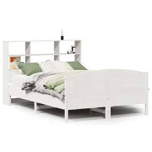 Bed met boekenkast zonder matras grenenhout wit 160×200 cm