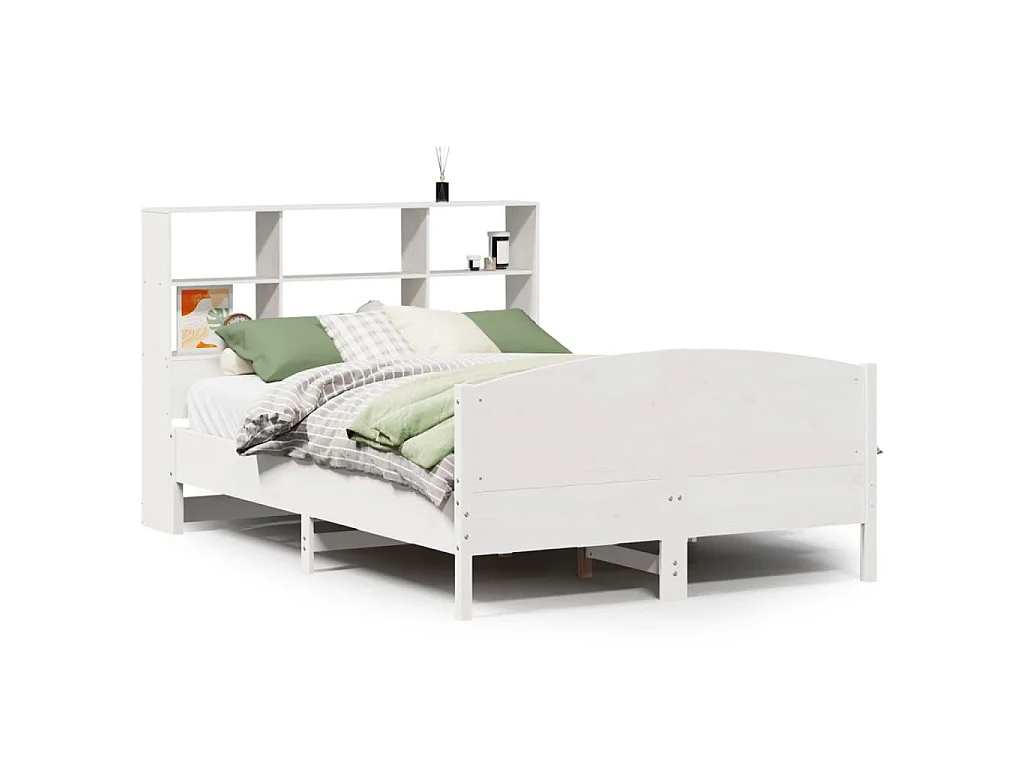 Bed met boekenkast zonder matras grenenhout wit 160x200 cm