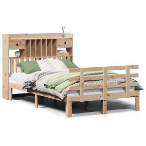 Bed met boekenkast zonder matras massief grenenhout 135×190 cm